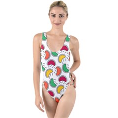 Geometric Fruity High Leg Strappy Swimsuit by tmsartbazaar