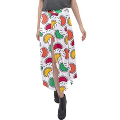 Geometric Fruity Velour Split Maxi Skirt by tmsartbazaar