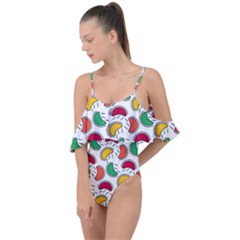 Geometric Fruity Drape Piece Swimsuit by tmsartbazaar