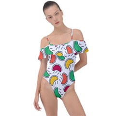 Geometric Fruity Frill Detail One Piece Swimsuit by tmsartbazaar