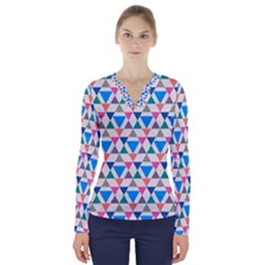 Multicolor Triangle V-neck Long Sleeve Top by tmsartbazaar