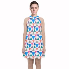 Multicolor Triangle Velvet Halter Neckline Dress  by tmsartbazaar