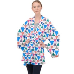 Multicolor Triangle Long Sleeve Velvet Kimono  by tmsartbazaar