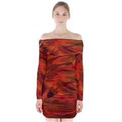 Fire Lion Flame Light Mystical Long Sleeve Off Shoulder Dress