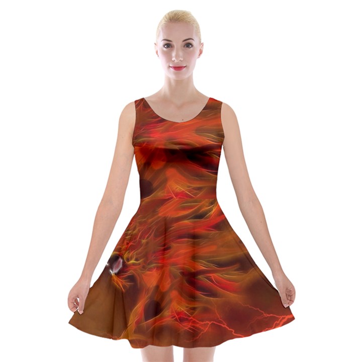 Fire Lion Flame Light Mystical Velvet Skater Dress