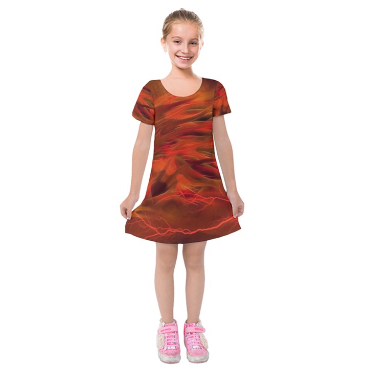 Fire Lion Flame Light Mystical Kids  Short Sleeve Velvet Dress