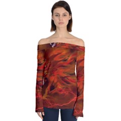 Fire Lion Flame Light Mystical Off Shoulder Long Sleeve Top by HermanTelo