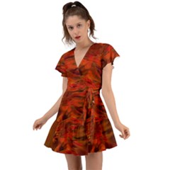 Fire Lion Flame Light Mystical Flutter Sleeve Wrap Dress