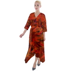 Fire Lion Flame Light Mystical Quarter Sleeve Wrap Front Maxi Dress