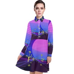 Blue Club Long Sleeve Chiffon Shirt Dress by Mariart