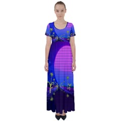 Blue Club High Waist Short Sleeve Maxi Dress