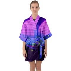 Blue Club Half Sleeve Satin Kimono 