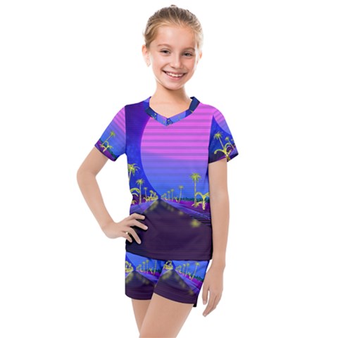 Blue Club Kids  Mesh Tee And Shorts Set by Mariart