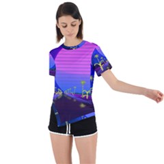 Blue Club Asymmetrical Short Sleeve Sports Tee