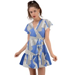 Origami Dragon Flutter Sleeve Wrap Dress