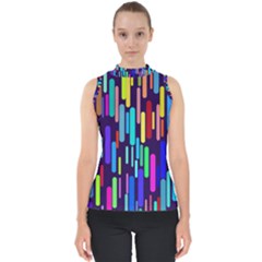 Abstract Line Mock Neck Shell Top