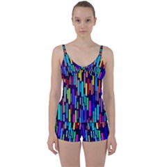 Abstract Line Tie Front Two Piece Tankini