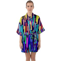 Abstract Line Half Sleeve Satin Kimono 