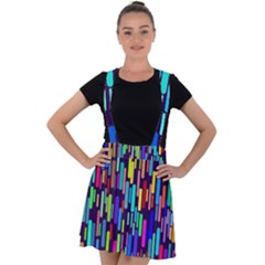 Abstract Line Velvet Suspender Skater Skirt