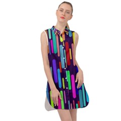 Abstract Line Sleeveless Shirt Dress