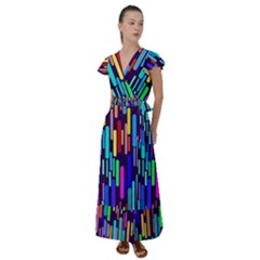 Abstract Line Flutter Sleeve Maxi Dress by HermanTelo