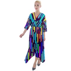 Abstract Line Quarter Sleeve Wrap Front Maxi Dress