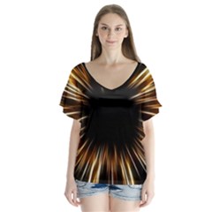 Color Gold Yellow V-neck Flutter Sleeve Top