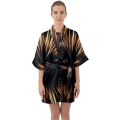 Color Gold Yellow Half Sleeve Satin Kimono 