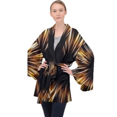 Color Gold Yellow Long Sleeve Velvet Kimono  by HermanTelo