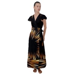 Color Gold Yellow Flutter Sleeve Maxi Dress