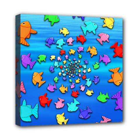 Fractal Art School Of Fishes Mini Canvas 8  X 8  (stretched) by WolfepawFractals