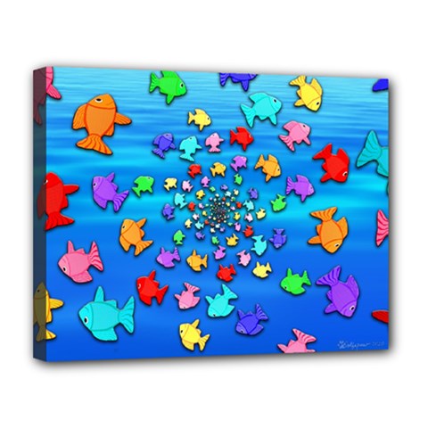 Fractal Art School Of Fishes Canvas 14  X 11  (stretched) by WolfepawFractals