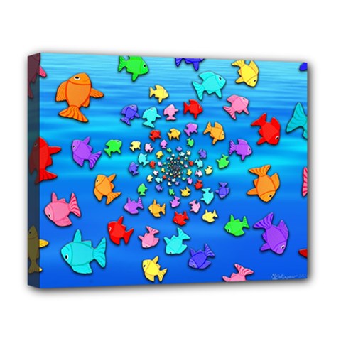 Fractal Art School Of Fishes Deluxe Canvas 20  X 16  (stretched) by WolfepawFractals