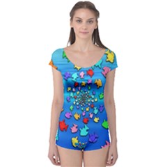 Fractal Art School Of Fishes Boyleg Leotard  by WolfepawFractals