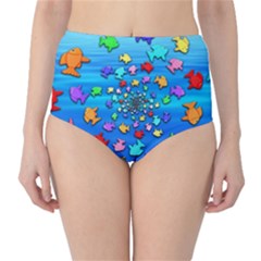 Fractal Art School Of Fishes Classic High-waist Bikini Bottoms by WolfepawFractals