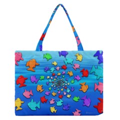 Fractal Art School Of Fishes Zipper Medium Tote Bag by WolfepawFractals