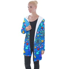 Fractal Art School Of Fishes Longline Hooded Cardigan by WolfepawFractals