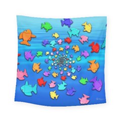 Fractal Art School Of Fishes Square Tapestry (small) by WolfepawFractals