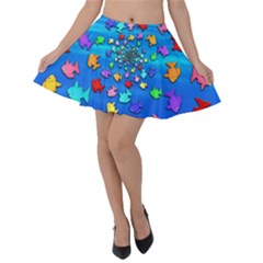 Fractal Art School Of Fishes Velvet Skater Skirt by WolfepawFractals