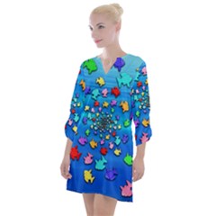 Fractal Art School Of Fishes Open Neck Shift Dress