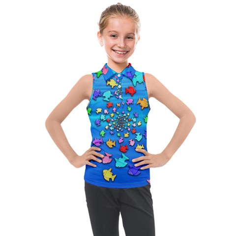 Fractal Art School Of Fishes Kids  Sleeveless Polo Tee by WolfepawFractals