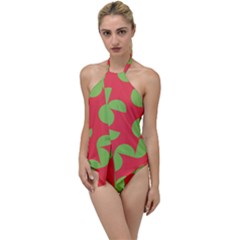 Retro Red And Greren Go With The Flow One Piece Swimsuit by MooMoosMumma