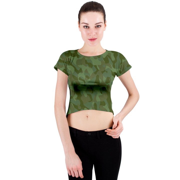 Green Army Camouflage Pattern Crew Neck Crop Top