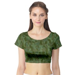 Green Army Camouflage Pattern Short Sleeve Crop Top by SpinnyChairDesigns