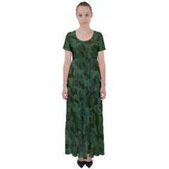 Green Army Camouflage Pattern High Waist Short Sleeve Maxi Dress by SpinnyChairDesigns