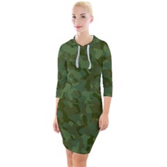 Green Army Camouflage Pattern Quarter Sleeve Hood Bodycon Dress by SpinnyChairDesigns