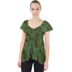 Green Army Camouflage Pattern Lace Front Dolly Top by SpinnyChairDesigns