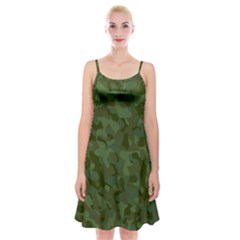 Green Army Camouflage Pattern Spaghetti Strap Velvet Dress by SpinnyChairDesigns