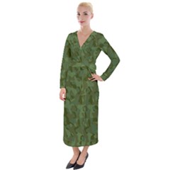 Green Army Camouflage Pattern Velvet Maxi Wrap Dress by SpinnyChairDesigns