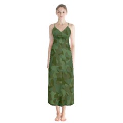 Green Army Camouflage Pattern Button Up Chiffon Maxi Dress by SpinnyChairDesigns